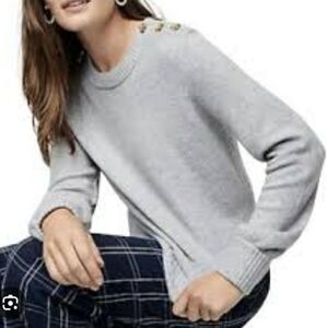 J Crew Heather merino Wool alpaca Blend Crewneck Sweater Shoulder Buttons L